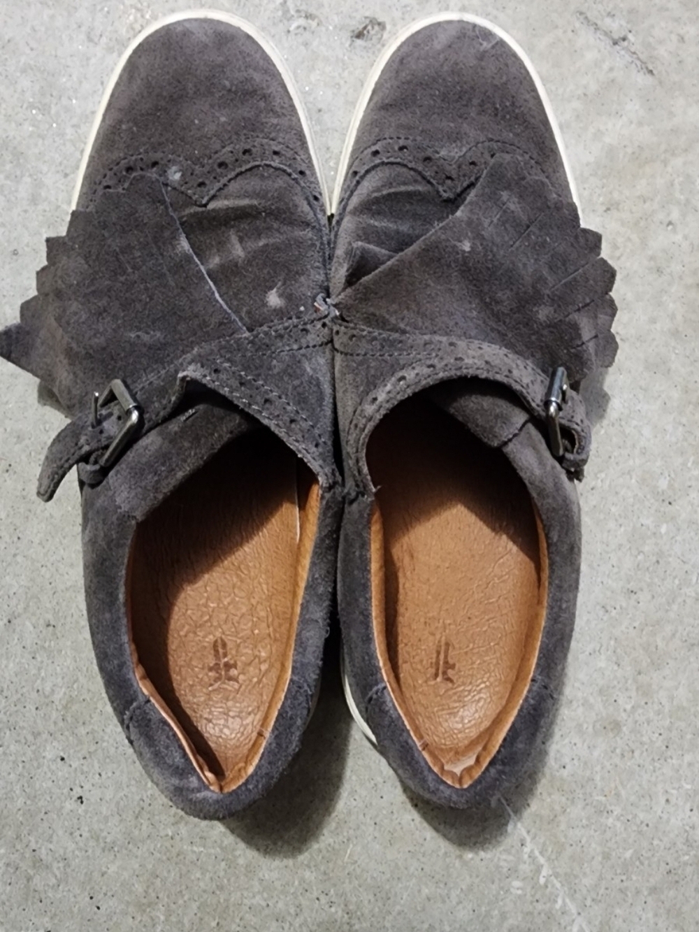 Frye Gemma Kiltie Smoke Gray Suede Oxford Wingtip Loafer Fashion Sneaker US 8.5M